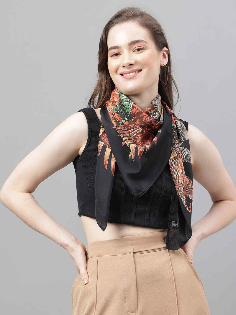 Black Floral Scarf & Scarf Bag Set - TOSSIDO