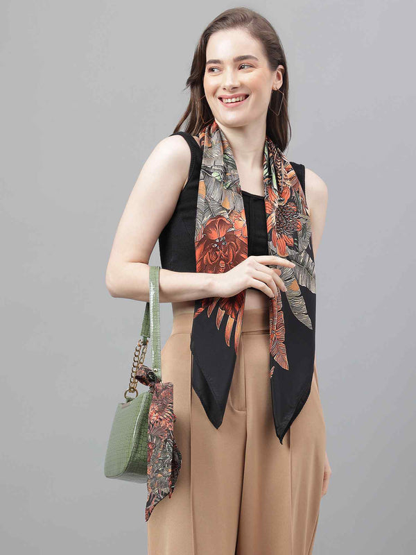 Black Floral Scarf & Scarf Bag Set - TOSSIDO