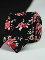 Black Floral Skinny Necktie - TOSSIDO