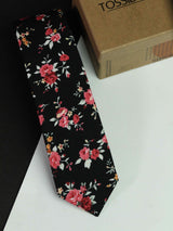 Black Floral Skinny Necktie - TOSSIDO