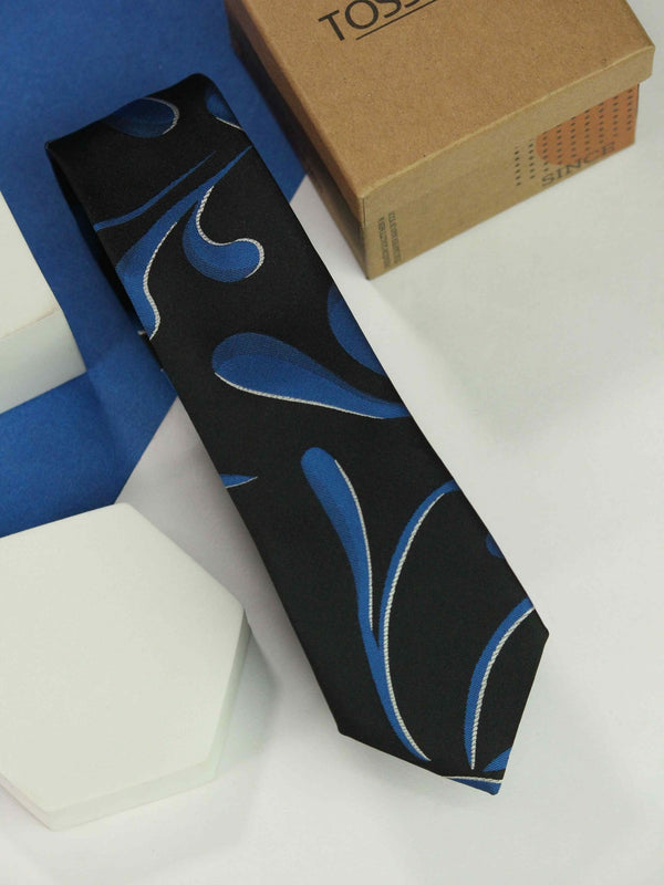 Black Floral Skinny Necktie - TOSSIDO