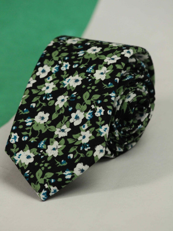 Black Floral Skinny Necktie - TOSSIDO