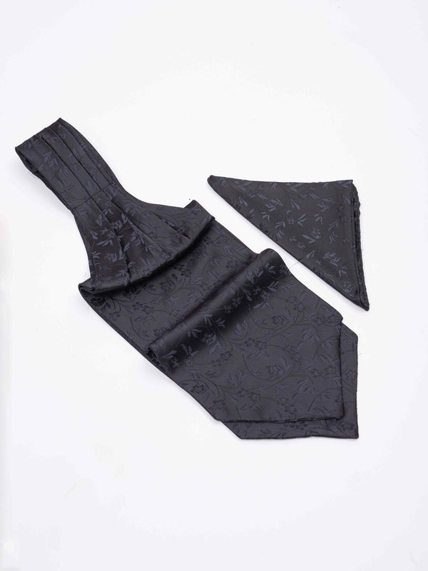 Black Floral Woven Ascot & Pocket Square - TOSSIDO