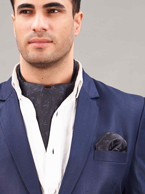 Black Floral Woven Ascot & Pocket Square - TOSSIDO