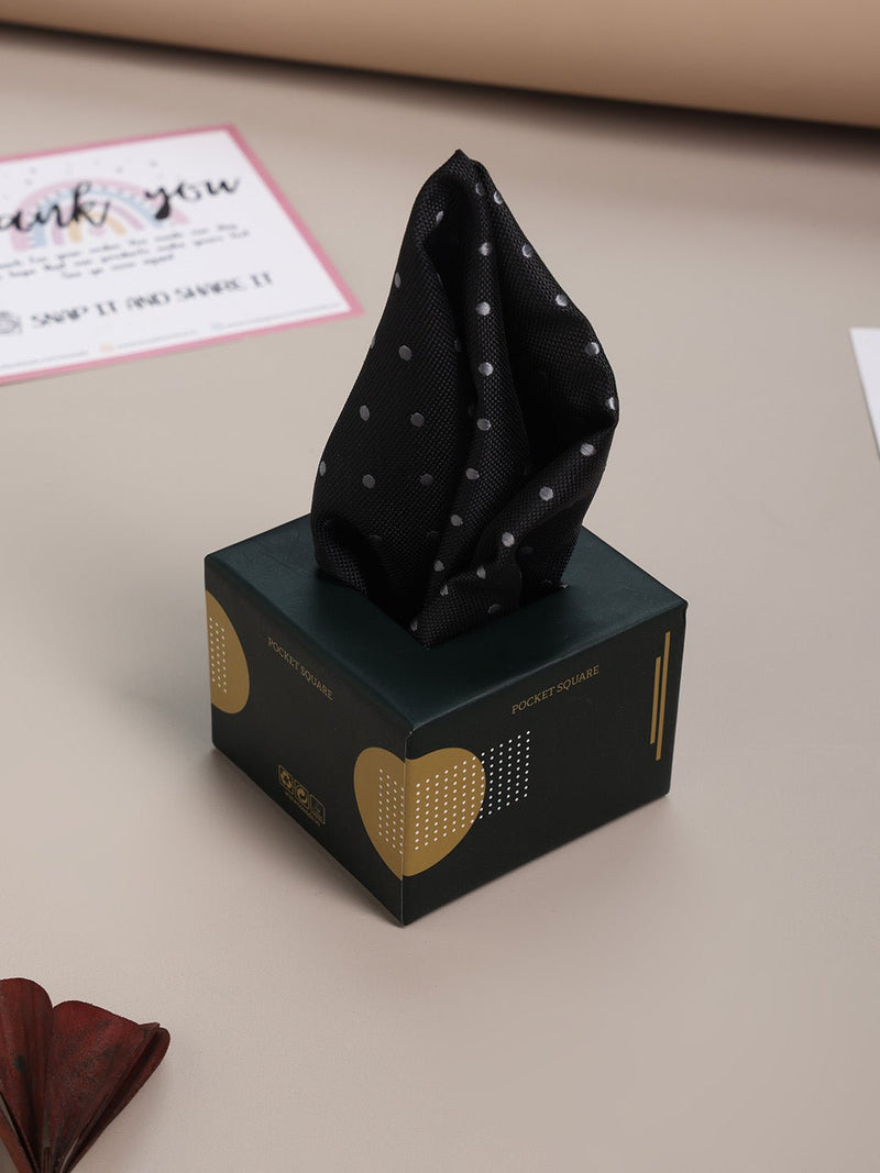 Black Geometric Jacquard Pocket Square - TOSSIDO