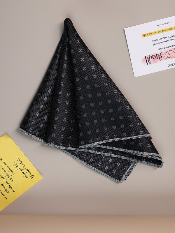 Black Geometric Jacquard Pocket Square - TOSSIDO