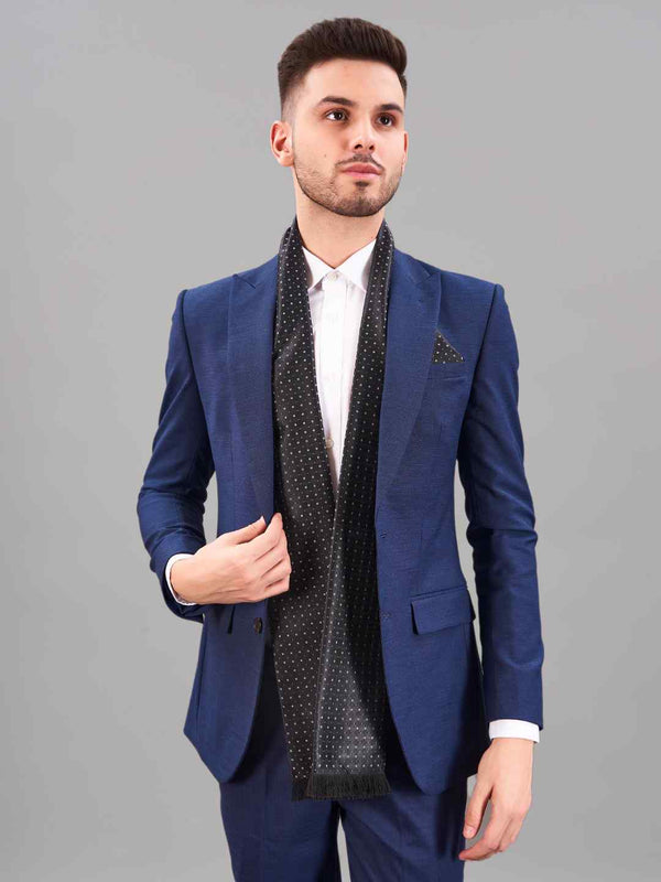 Black Geometric Reversible Stole & Pocket Square Set - TOSSIDO