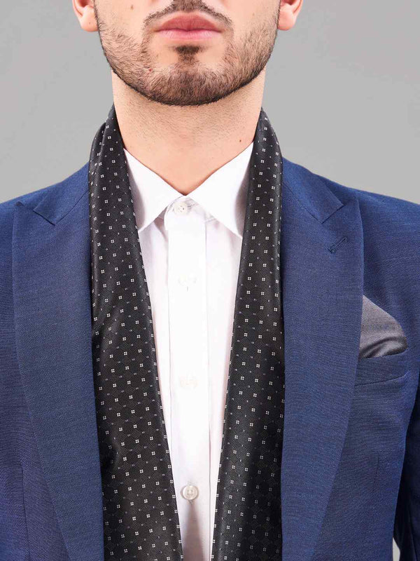 Black Geometric Reversible Stole & Pocket Square Set - TOSSIDO