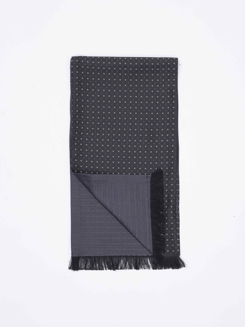 Black Geometric Reversible Stole & Pocket Square Set - TOSSIDO