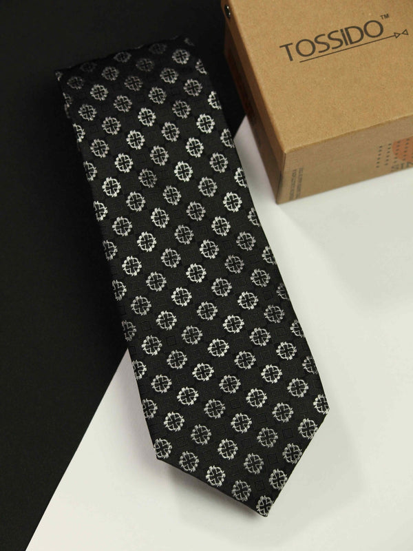 Black Geometric Silk Necktie - TOSSIDO