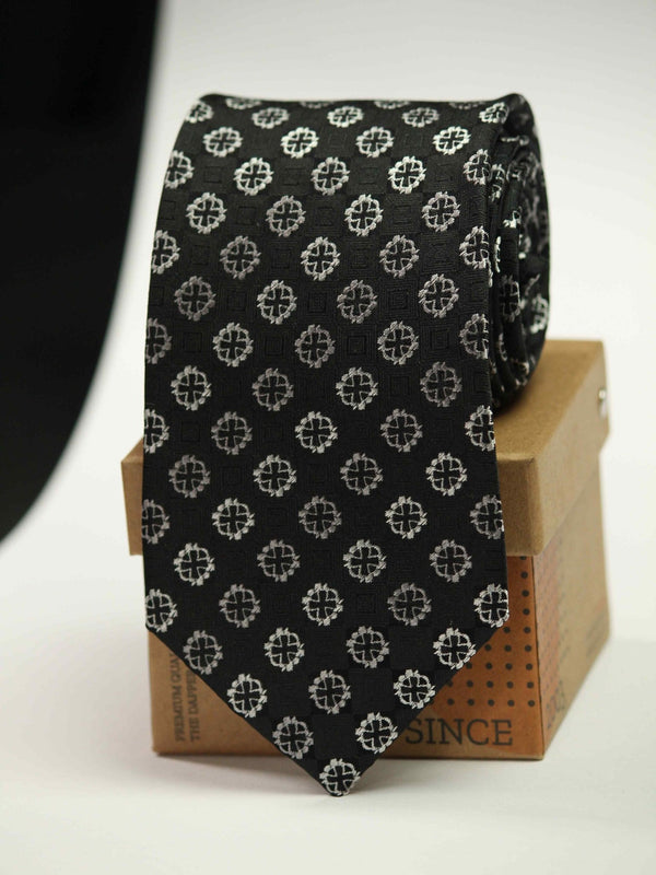 Black Geometric Silk Necktie - TOSSIDO