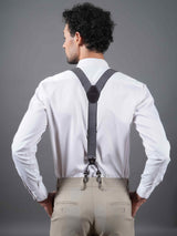 Black Geometric Suspender with Vegan Leather Patch - TOSSIDO