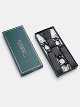 Black Geometric Suspender with Vegan Leather Patch - TOSSIDO