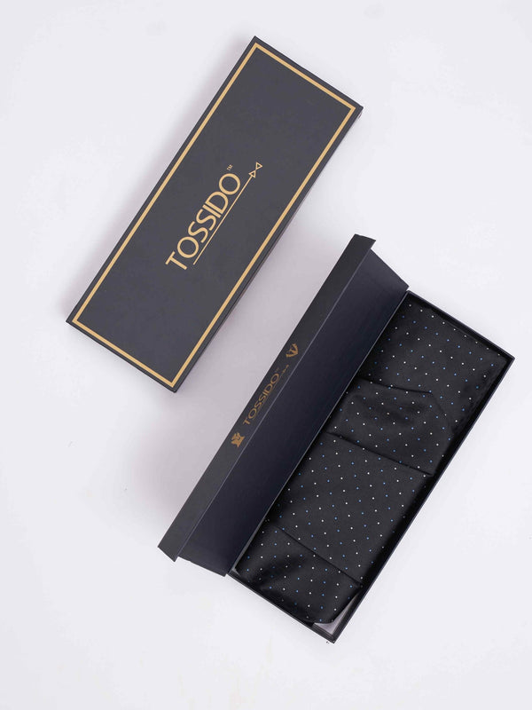 Black Geometric Woven Cravat & Pocket Square Set - TOSSIDO