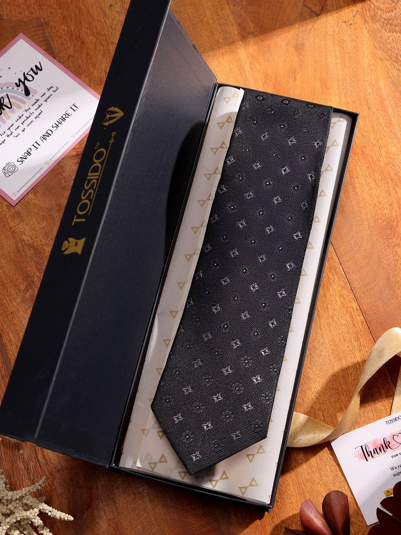Black Geometric Woven Necktie - TOSSIDO