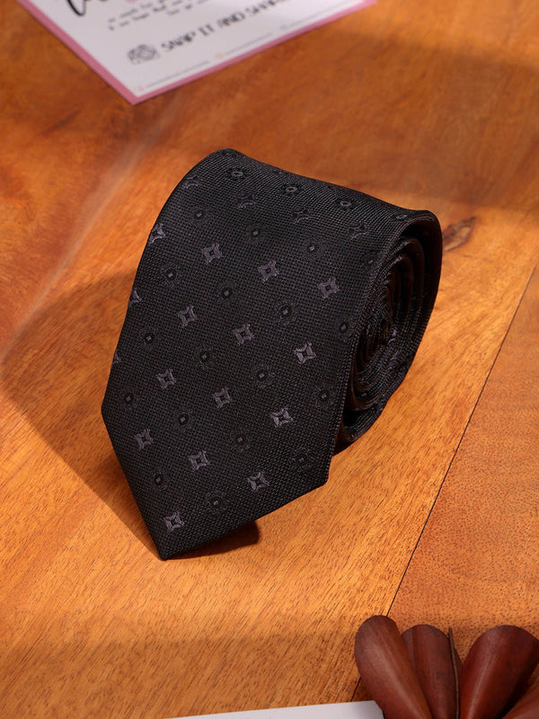 Black Geometric Woven Necktie - TOSSIDO
