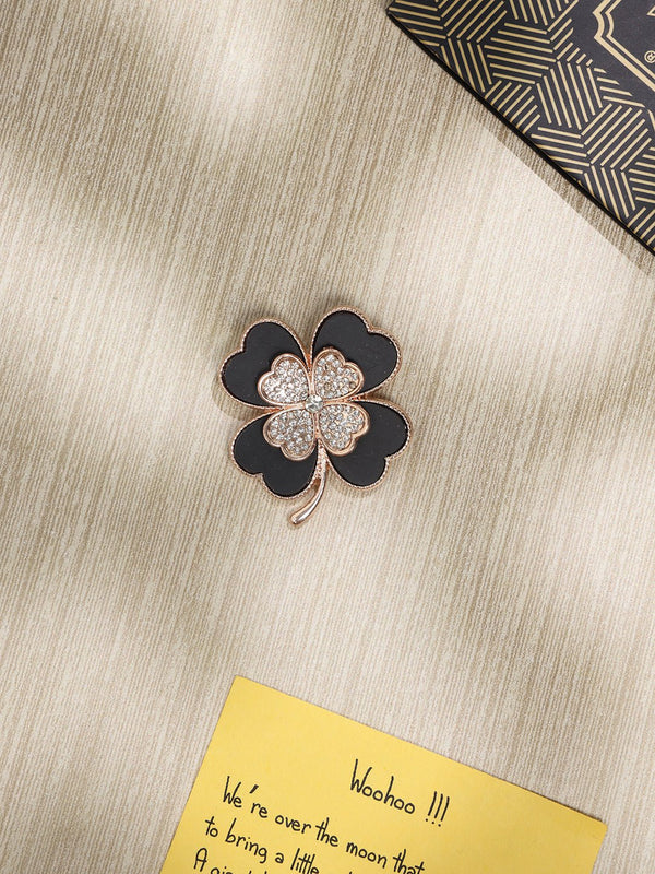 Black & Gold Leaf Clover Brooch - TOSSIDO