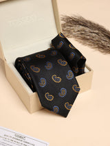 Black & Gold Paisley Performance Silk™ Necktie & Pocket Square Gift Set - TOSSIDO