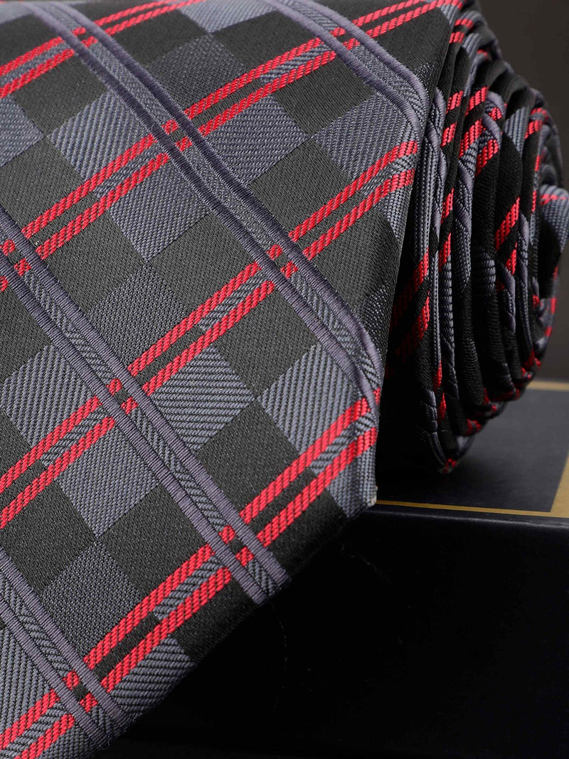 Black & Grey Check Broad Necktie - TOSSIDO