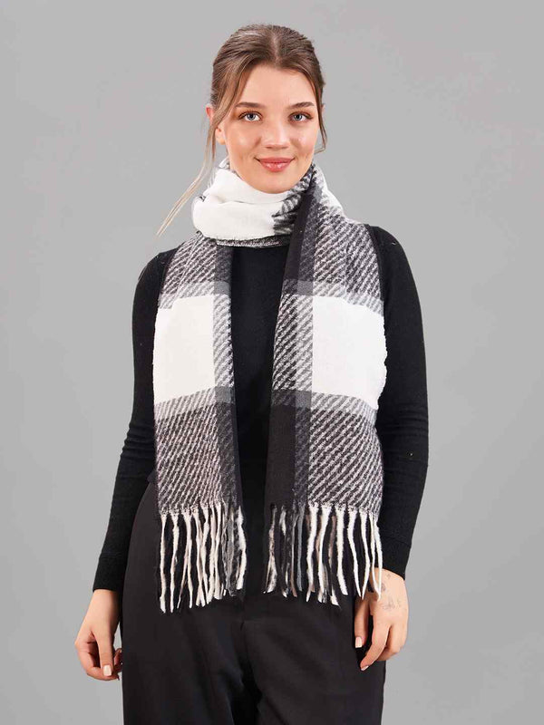 Black & Grey Check Woolen Muffler - TOSSIDO