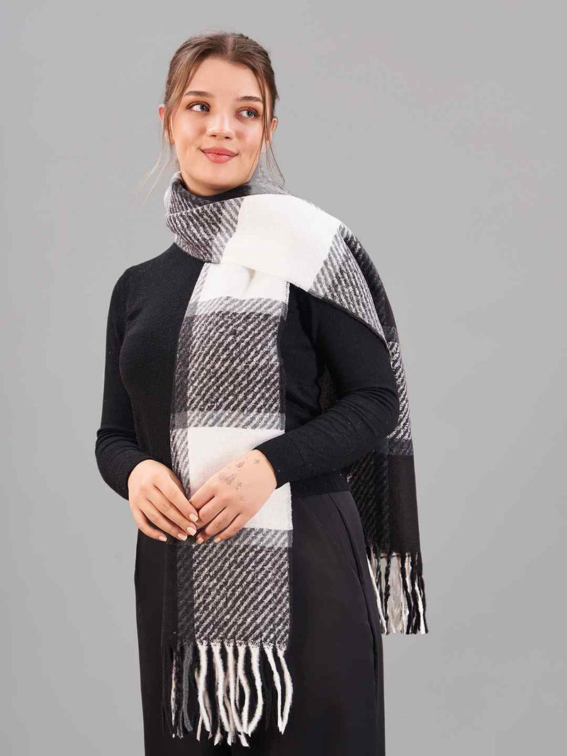 Black & Grey Check Woolen Muffler - TOSSIDO