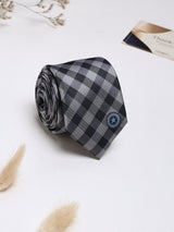 Black & Grey Check Woven Silk Necktie - TOSSIDO