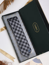 Black & Grey Check Woven Silk Necktie - TOSSIDO