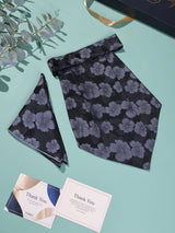 Black & Grey Floral Woven Cravat & Pocket Square Set - TOSSIDO
