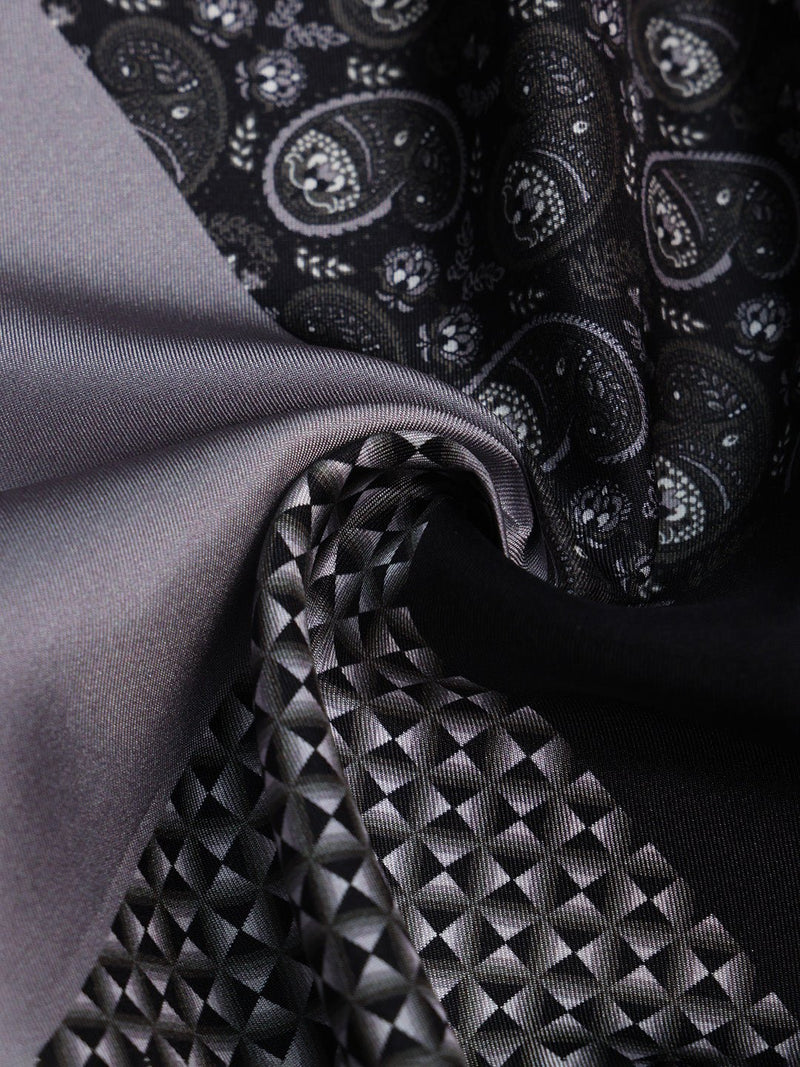 Black & Grey Multipattern Silk Pocket Square - TOSSIDO