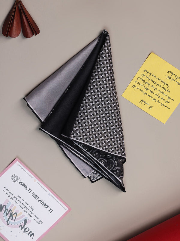 Black & Grey Multipattern Silk Pocket Square - TOSSIDO