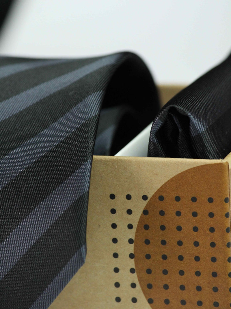 Black & Grey Necktie & Pocket Square Giftset - TOSSIDO