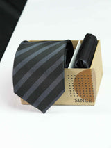 Black & Grey Necktie & Pocket Square Giftset - TOSSIDO