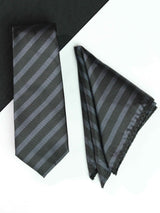 Black & Grey Necktie & Pocket Square Giftset - TOSSIDO