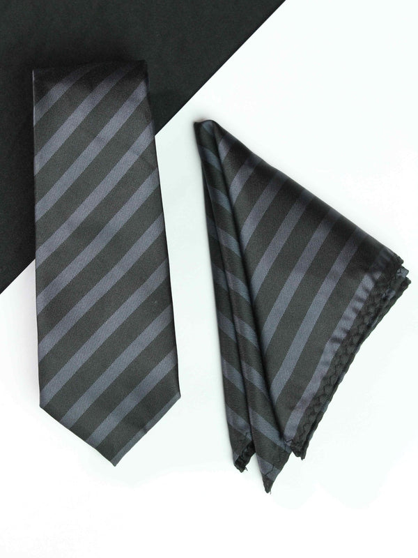 Black & Grey Necktie & Pocket Square Giftset - TOSSIDO