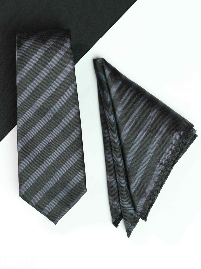 Black & Grey Necktie & Pocket Square Giftset - TOSSIDO