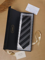 Black & Grey Stripes Teflon Silk Necktie - TOSSIDO