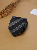 Black & Grey Stripes Teflon Silk Necktie - TOSSIDO