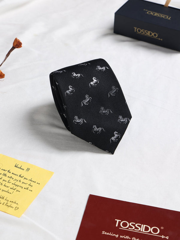 Black Horse Woven Silk Necktie - TOSSIDO