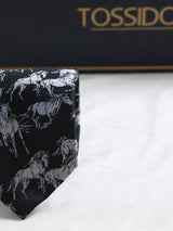 Black Horse Woven Silk Necktie - TOSSIDO