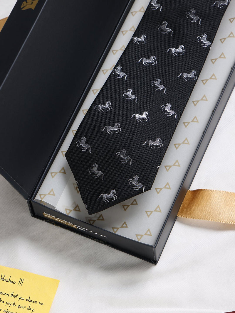 Black Horse Woven Silk Necktie - TOSSIDO