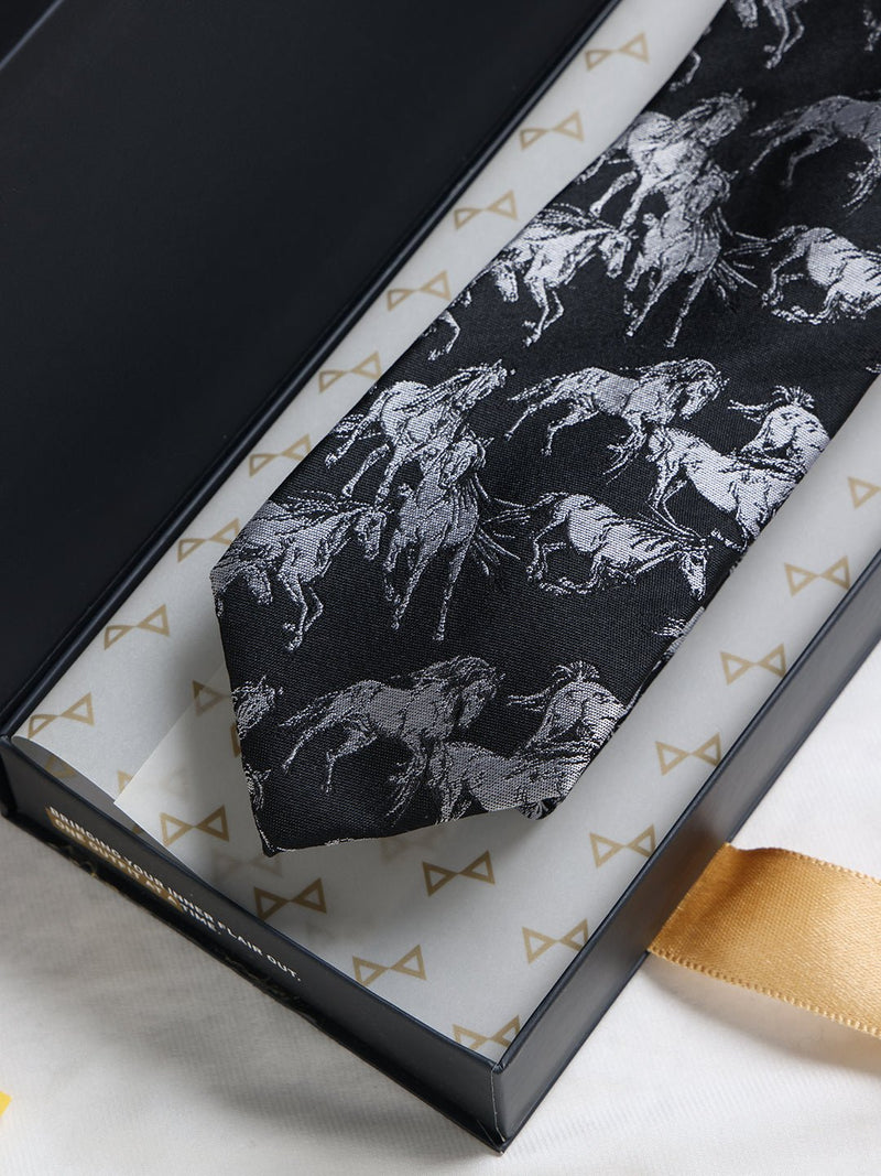 Black Horse Woven Silk Necktie - TOSSIDO