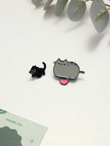 Black Kitten & Snack Cat Enamel Pin Set of 2 - TOSSIDO