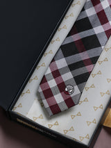 Black & Maroon Plaid Woven Silk Skinny Necktie - TOSSIDO