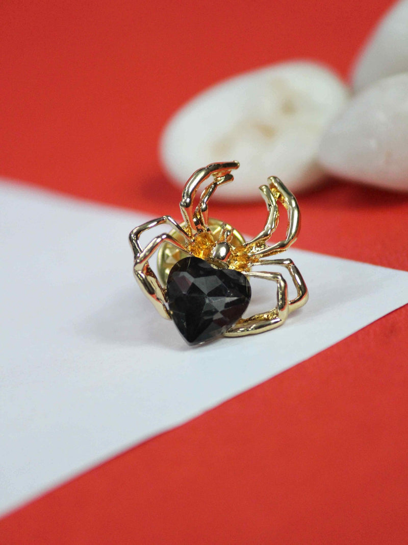Black Metal Spider Heart Brooch - TOSSIDO