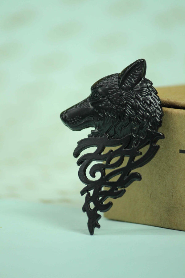 Black Metal Wolf Brooch - TOSSIDO