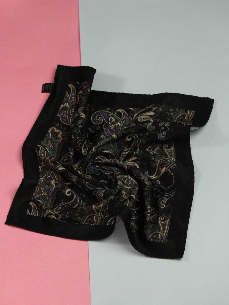 Black Paisley Pocket Square - TOSSIDO