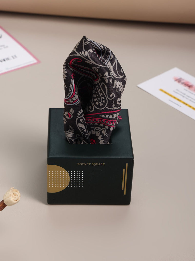 Black Paisley Pocket Square - TOSSIDO