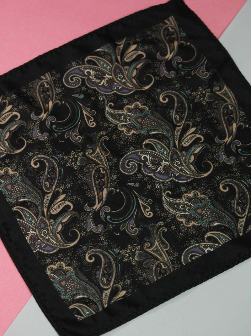 Black Paisley Pocket Square - TOSSIDO