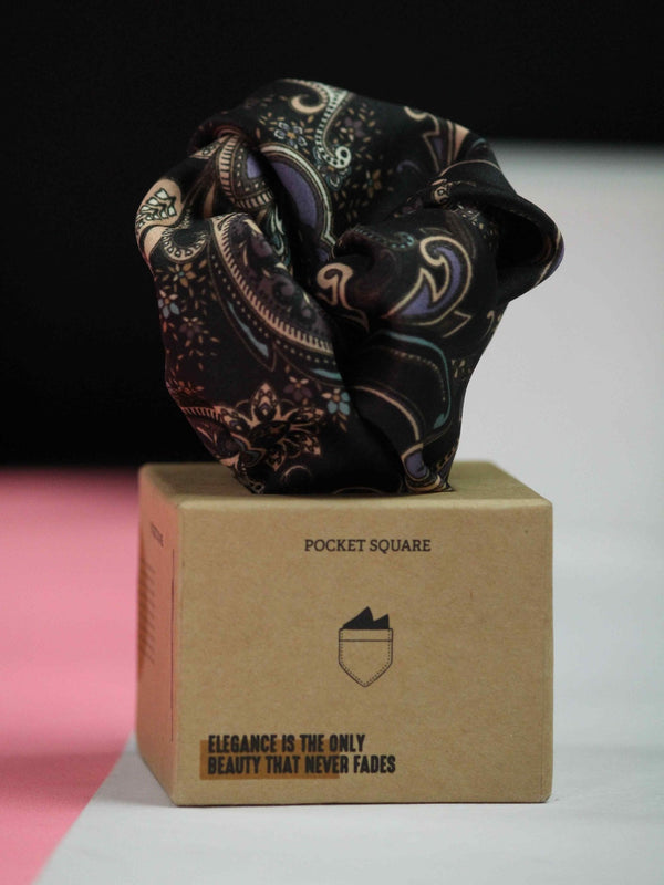 Black Paisley Pocket Square - TOSSIDO