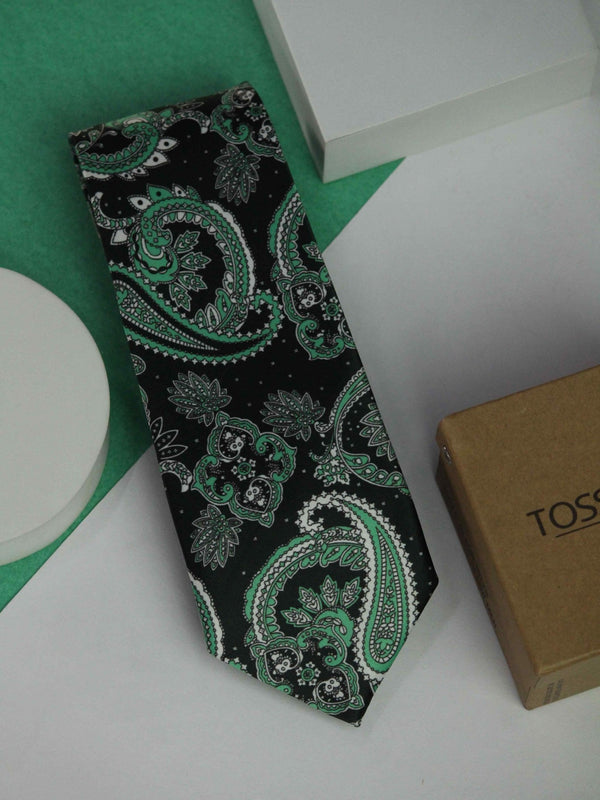 Black Paisley Printed Necktie - TOSSIDO